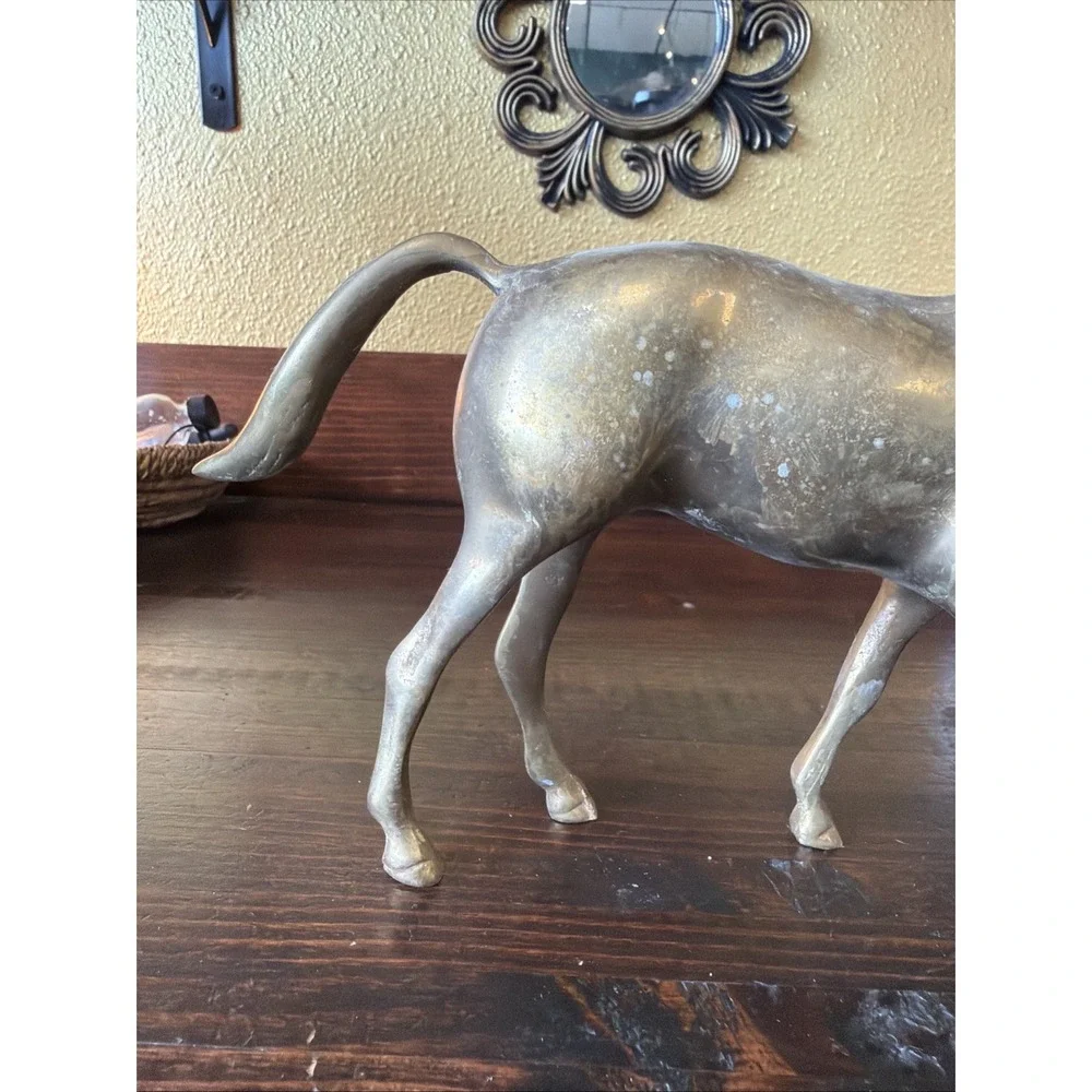Vtg. Mid Century Brass Horse, Grazing. Made In Korea. 5.5